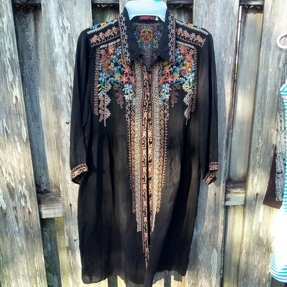 Johnny Was Dress Duster Cover up black embroidered - Picture 1 of 12